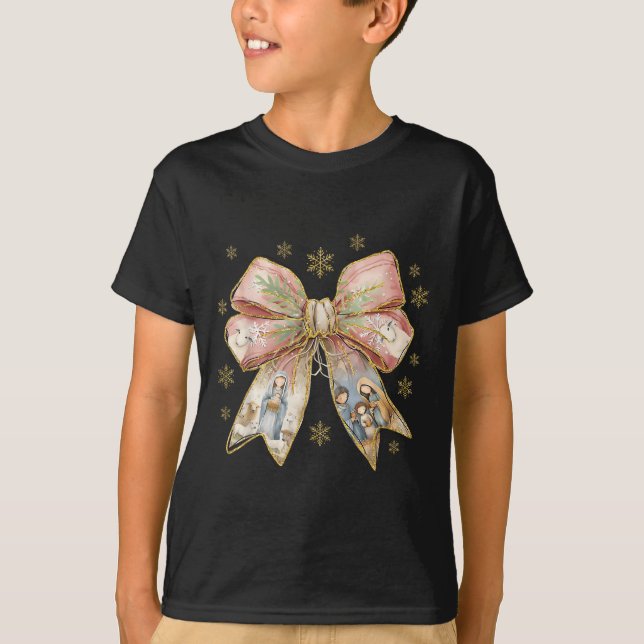 Coquette Bow Snowflake Jesus Julafton Holida T Shirt (Framsida)