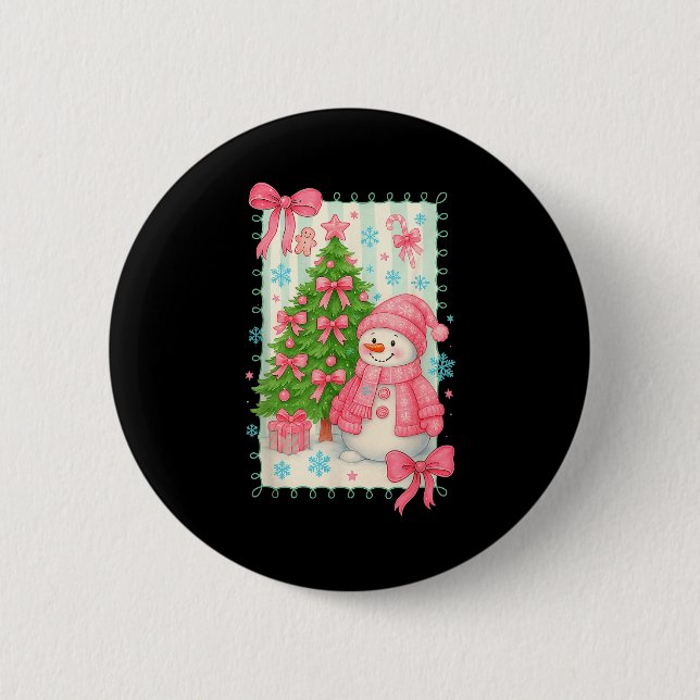 Coquette Bow Snowman Nk Christmas Tree Funny Xmas  Knapp (Framsida)