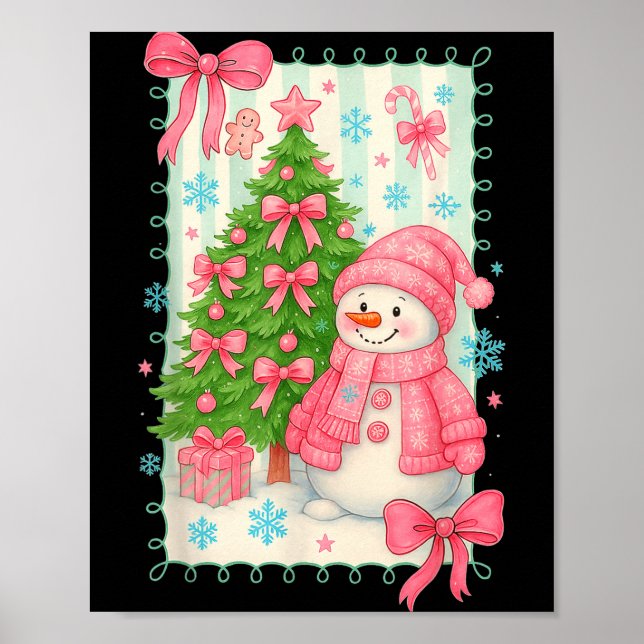 Coquette Bow Snowman Nk Christmas Tree Funny Xmas  Poster (Framsidan)