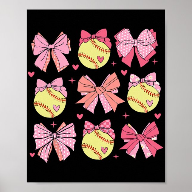 Coquette Bow Softball Mamma Mors dag Softball Mam Poster (Framsidan)