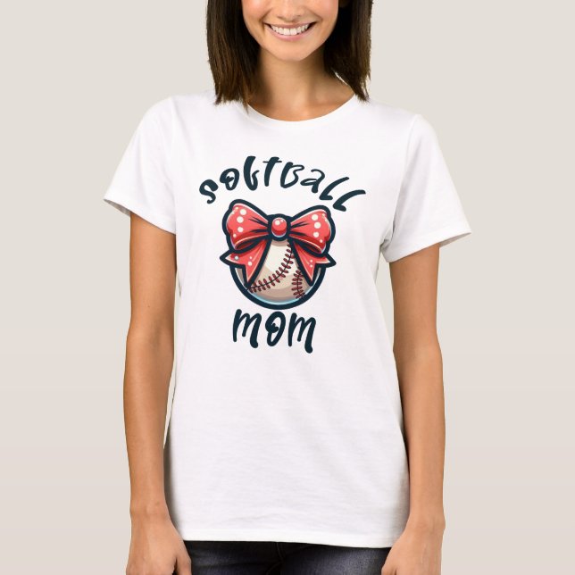 Coquette Bow Softball Mamma T Shirt (Framsida)