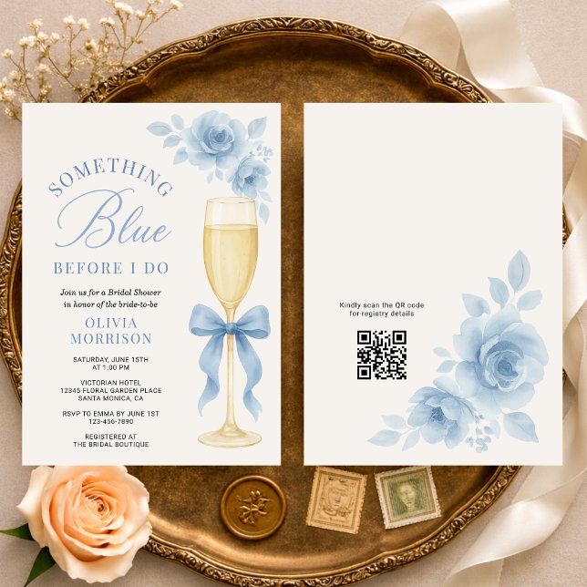 Coquette Bow Something Blue QR Code Bridal Shower  Inbjudningar (Skapare uppladdad)
