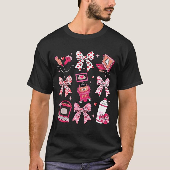 Coquette Bow Sonographer Valentine Ultrasound Tech T Shirt (Framsida)