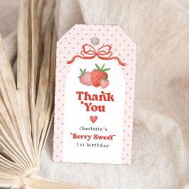 Coquette Bow Strawberry 1st Birthday Party Presentetikett