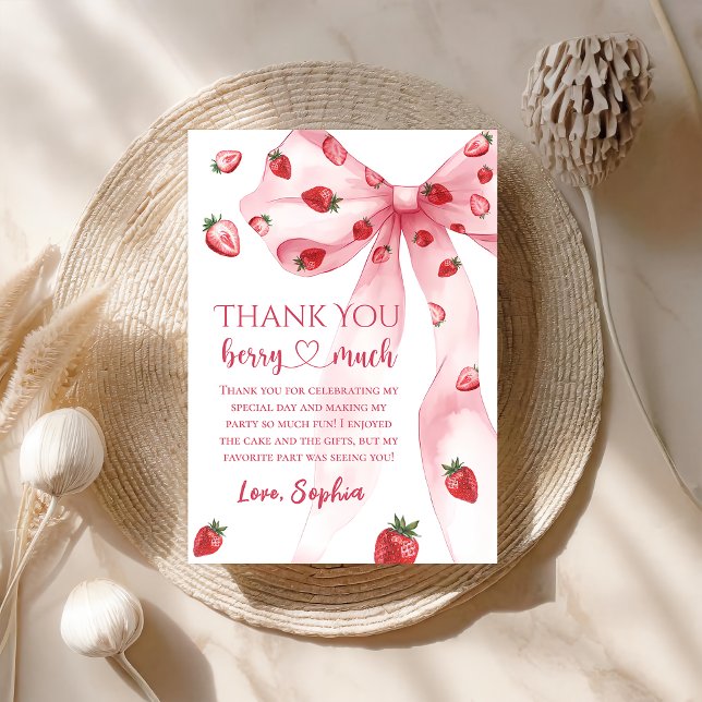 Coquette Bow Strawberry Birthday tackkort Tack Kort (Skapare uppladdad)
