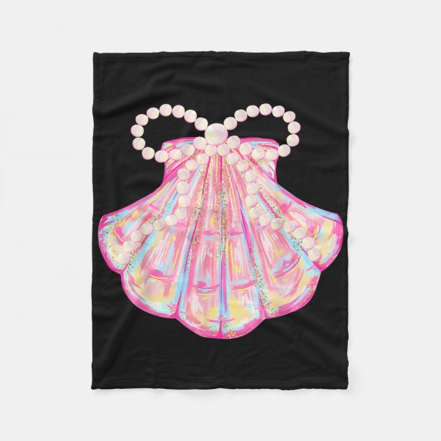 Coquette Bow Summer Vibes Rosa Clam Funny Beach Va Fleecefilt (Framsidan)