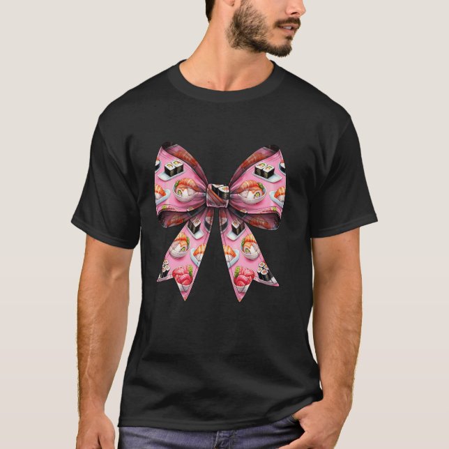 Coquette Bow Sushi Japanska Food Mönster Rosa Ribb T Shirt (Framsida)
