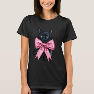 Coquette Bow Svart Katt Mamma Rosa Band Mamma Mors T Shirt