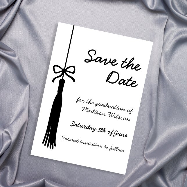 Coquette Bow Svart & Vitt 2026 Examen Spara Datumet (Coquette Bow Black & Whit Class of 2026 Graduation Save The Date)