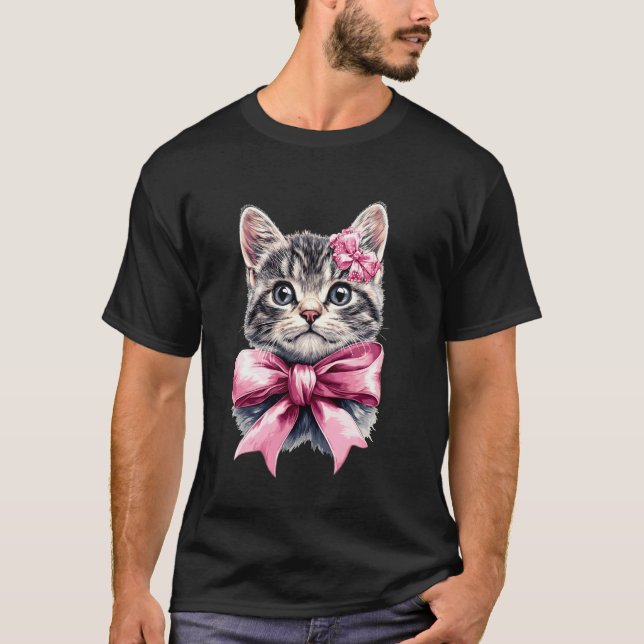 Coquette Bow Tabby Kattmamma Grå Katt Päls Rosa Ba T Shirt (Framsida)