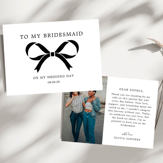 Coquette Bow till min Bridesmaid Bröllopsdag Photo Tack Kort (Skapare uppladdad)