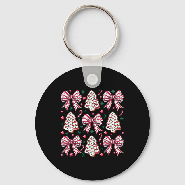 Coquette Bow Träd Cake Candy cane God jul Nyckelring (Framsida)