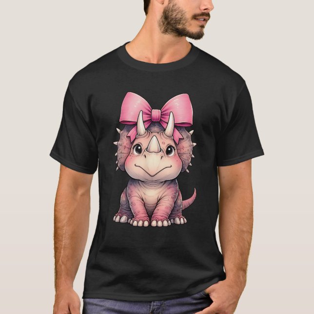 Coquette Bow Triceratops Dinosaur Rosa Ribbon Mamm T Shirt (Framsida)