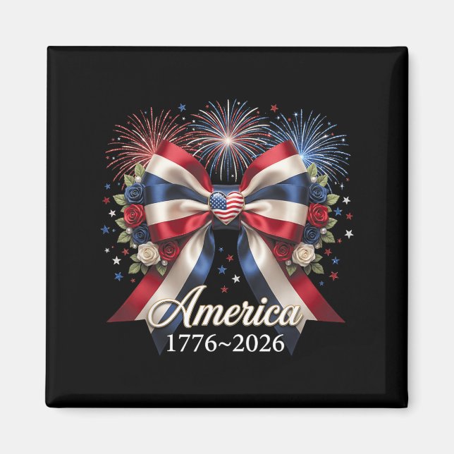 Coquette Bow USA Hjärt 1776 2026 Juli 4:e 250-årsd Magnet (Framsidan)