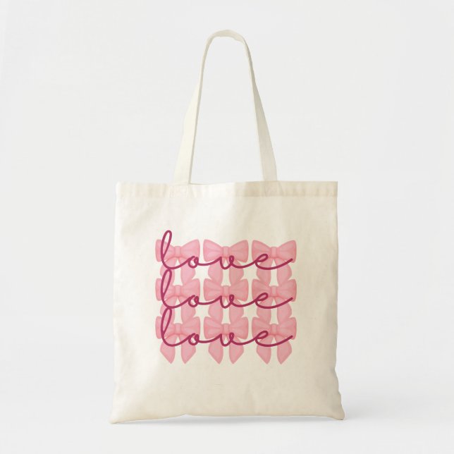 Coquette Bow Valentine Day Tote Bag, Cute Gift Tygkasse (Framsidan)