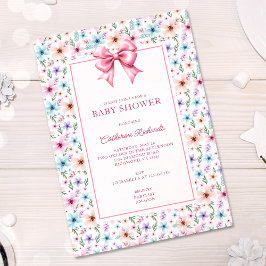 Coquette Bow WildblomGirl Baby Shower Blommigt Inbjudningar