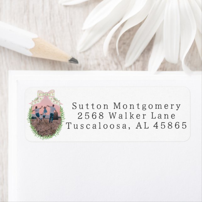 Coquette Bow Wreath Frame Address Returadress Etikett (Insitu)