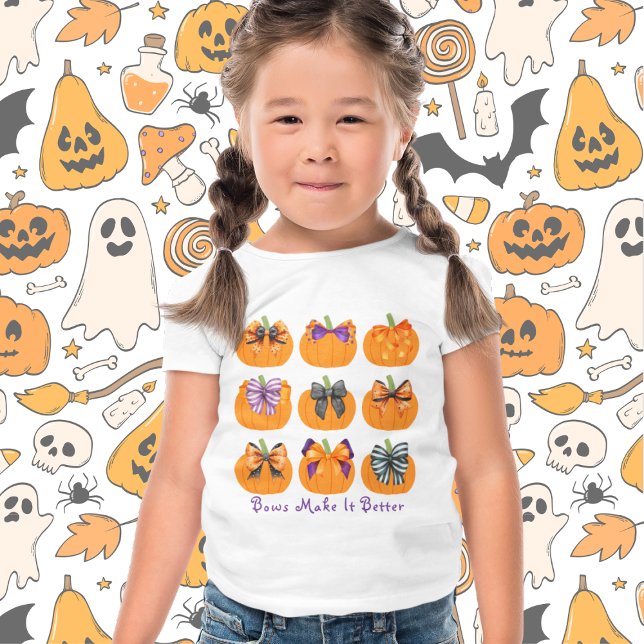 Coquette Bows and Orange Pumpkins T Shirt (This item is for display purposes only to illustrate the design element. )