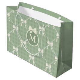 Coquette Bows Gingham Monogram Cream Sage Green