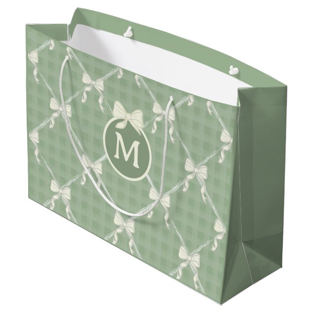 Coquette Bows Gingham Monogram Cream Sage Green  (Baksidan Vinklad)