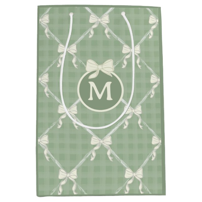 Coquette Bows Gingham Monogram Cream Sage Green  (Framsidan)