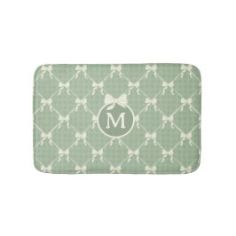 Coquette Bows Gingham Monogram Cream Sage Green  Badrumsmatta