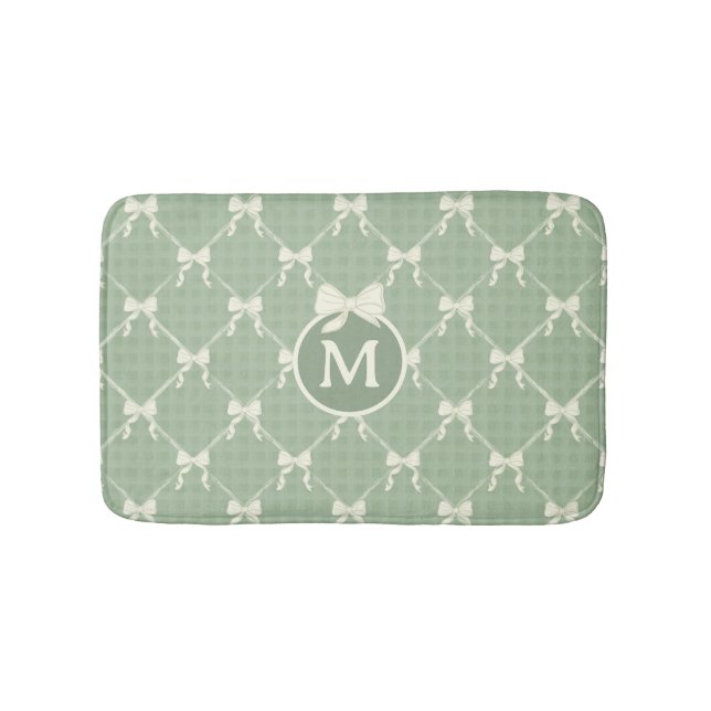 Coquette Bows Gingham Monogram Cream Sage Green  Badrumsmatta (Framsidan)