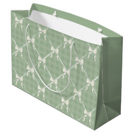 Coquette Bows Gingham Pattern Cream Sage Green