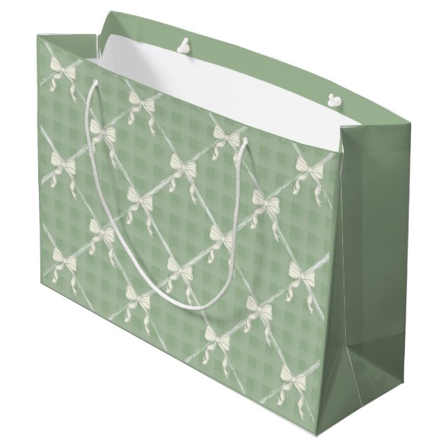 Coquette Bows Gingham Pattern Cream Sage Green  (Baksidan Vinklad)