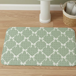 Coquette Bows Gingham Pattern Cream Sage Green  Badrumsmatta