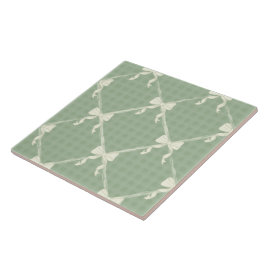 Coquette Bows Gingham Pattern Cream Sage Green  Kakelplatta