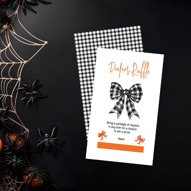 Coquette Bows Halloween Baby Shower Raffle Tilläggskort (Halloween Coquette Black | Orange Bows Girl Baby Shower Diaper Raffle Enclosure Insert Card)