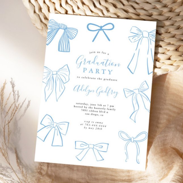 Coquette Bows Light Blue-Studentfest Inbjudningar (Skapare uppladdad)