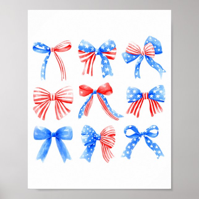 Coquette Bows Red White Blue Usa Flag 4th Of July  Poster (Framsidan)