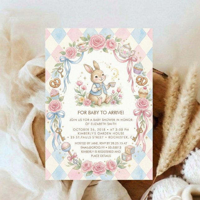 Coquette Bunny Baby Shower flower Blush Pink Inbjudningar (Skapare uppladdad)