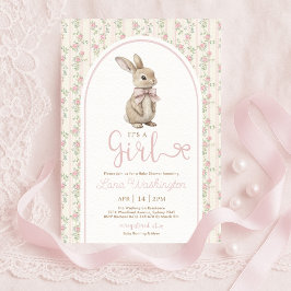 Coquette Bunny Pink Bow Roses Girl Baby Shower Inbjudningar