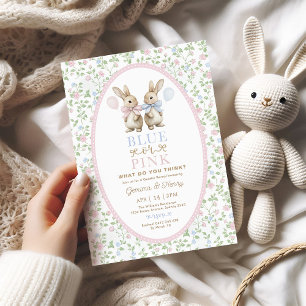 Coquette Bunny Rabbit Blue eller Rosa Gender Revea Inbjudningar