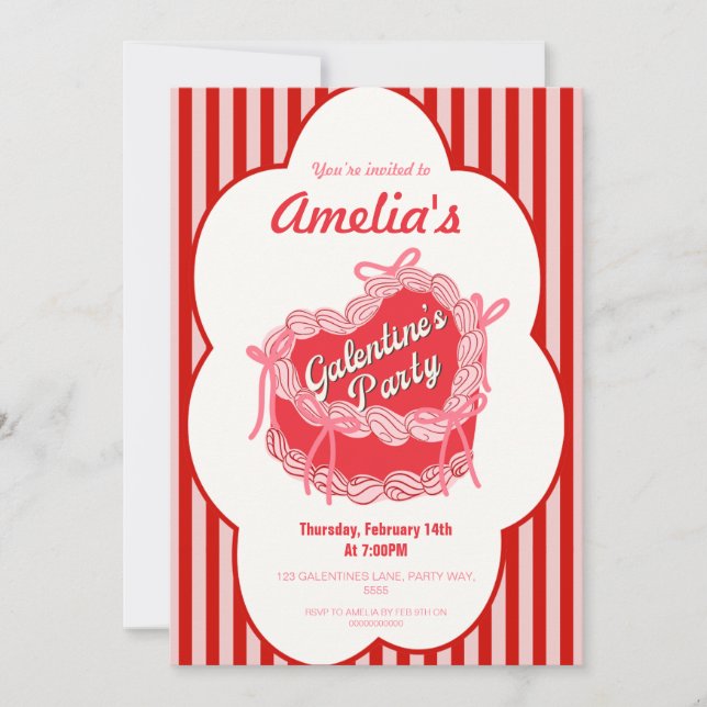 Coquette Cake Galentine's Day Valentines Rosa Red Inbjudningar (Framsida)