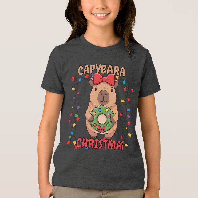 Coquette Capybara Julbelysningsfest T Shirt (Framsida)