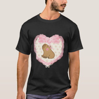 Coquette Capybara Rosa Heart T Shirt