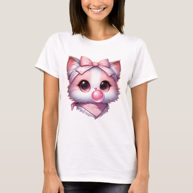 Coquette Cat Rosa Bow Ribbon Bandanna Bubble Gum T Shirt (Framsida)