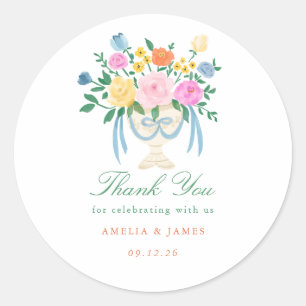 Coquette Charm Blommig Handmålad Bröllop Runt Klistermärke