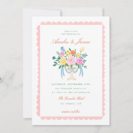 Coquette Charm Handmålad Blommig Bröllopsinbjudan Inbjudningar