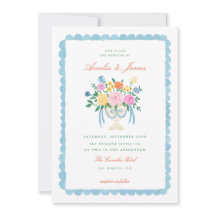 Coquette Charm Handmålad Blommig Bröllopsinbjudan