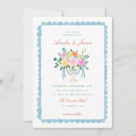 Coquette Charm Handmålad Blommig Bröllopsinbjudan Inbjudningar