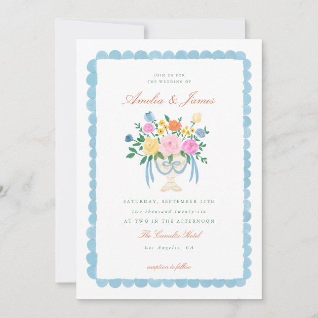 Coquette Charm Handmålad Blommig Bröllopsinbjudan Inbjudningar (Framsida)