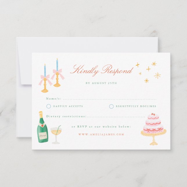 Coquette Charm Handmålad Bröllops-RSVP Inbjudningar (Framsida)