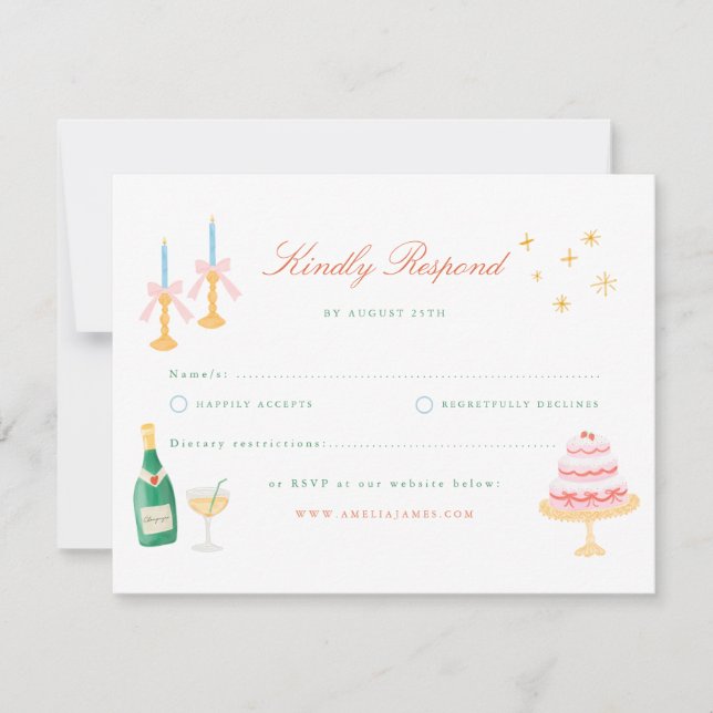 Coquette Charm Handmålad Bröllops-RSVP OSA Kort (Framsida)