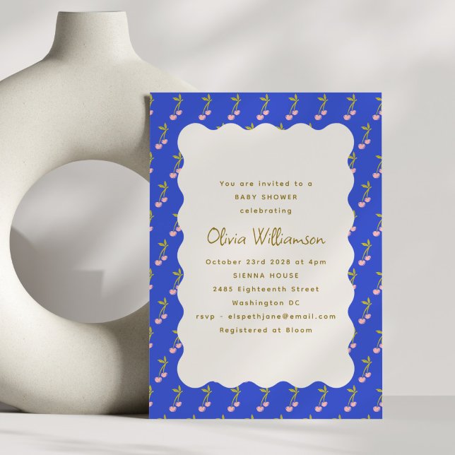 Coquette Cherries Bright Blue Cherry Baby Shower Inbjudningar (Skapare uppladdad)