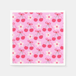 Coquette Cherries med Red Bows and White Flowers Pappersservett
